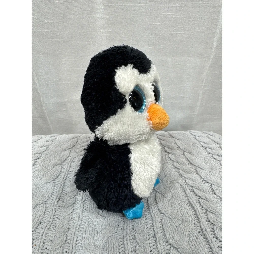 Ty Beanie Boos Waddles Penguin Plush Black White Blue‎ Glitter Eyes 6 inch